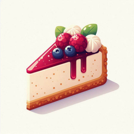 Vector illustration of a piece of cake with berries on a light backgroundのイラスト素材