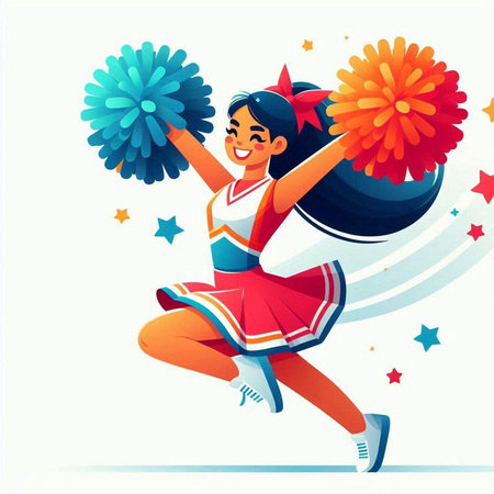 Cheerleader with pompoms. Vector illustration in cartoon style.のイラスト素材