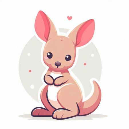 Cute cartoon kangaroo sitting on white background. Vector illustration.のイラスト素材