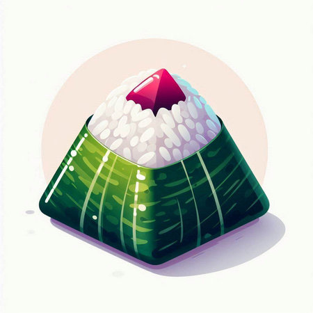 Illustration of a Japanese rice ball on a white background with a place for textのイラスト素材
