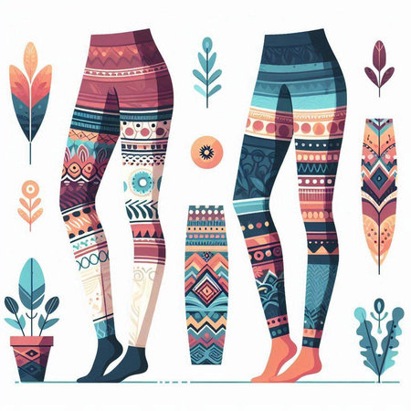Beautiful woman legs in colorful leggings. Vector illustration.のイラスト素材