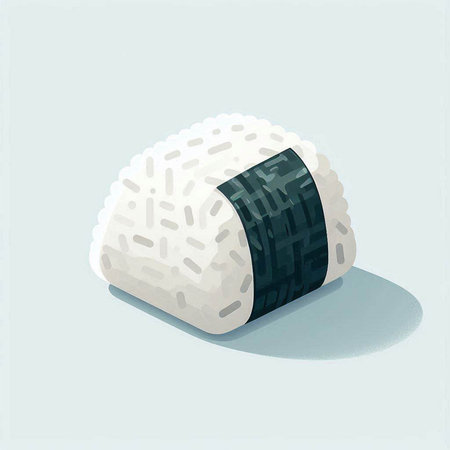 Illustration of a japanese rice ball on a blue backgroundのイラスト素材