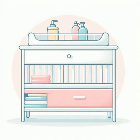 Illustration of a Bathroom Cabinet with Clothes, Towels and Soap Dispenserのイラスト素材