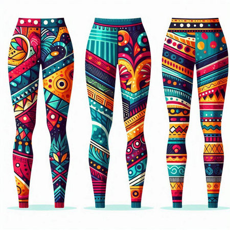 Colorful vector set of leggings with ethnic ornament. Vector illustration.のイラスト素材