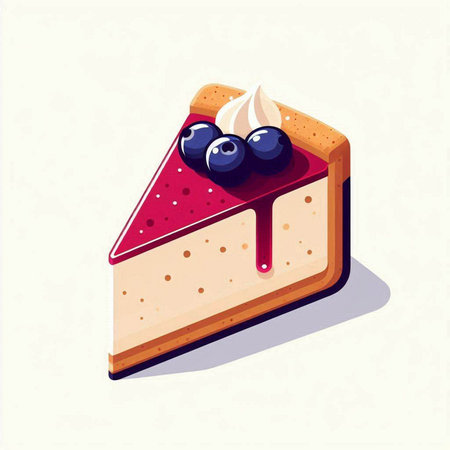 Vector illustration of a piece of cake with blueberries and cream.のイラスト素材