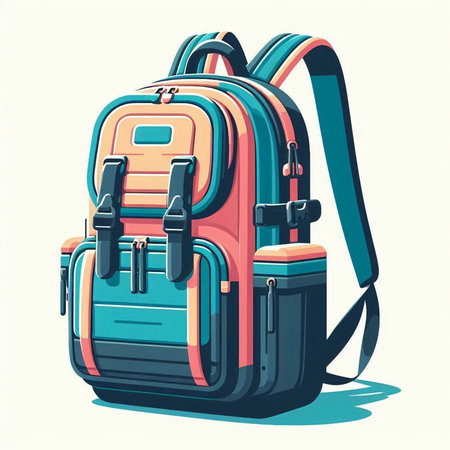 Backpack. Vector illustration in retro style. Isolated on white background.のイラスト素材