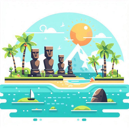 Totem Pole on the island. Vector illustration in flat styleのイラスト素材