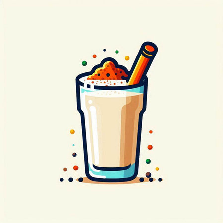 Milkshake with foam and cinnamon in a glass. Vector illustration.のイラスト素材
