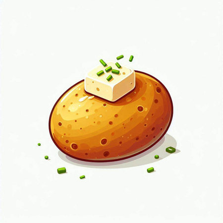 Illustration of bread with cheese and green onions on a white backgroundのイラスト素材
