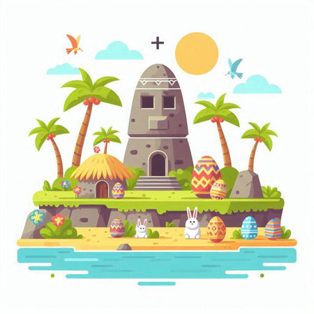 Easter holiday concept. Easter egg hunt in flat design. Vector illustrationのイラスト素材