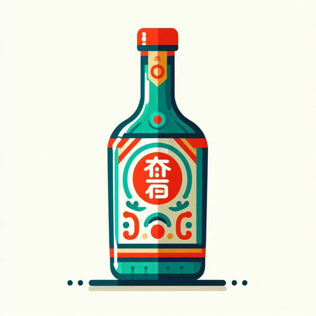 Chinese tequila bottle on white background. Vector illustration in flat style.のイラスト素材
