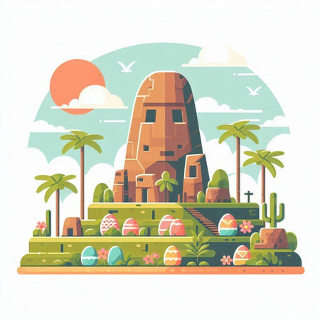 Cute cartoon vector illustration of an ancient temple in the desert.のイラスト素材