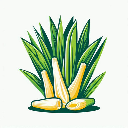 Illustration of lemongrass with leaves on white background.のイラスト素材