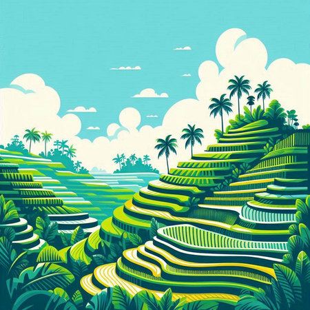 Terraced rice fields in Bali, Indonesia. Vector illustrationのイラスト素材