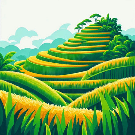 Rice terraces in the countryside of Vietnam. Vector illustration.のイラスト素材