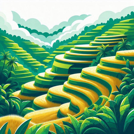 Rice terraces in the jungle of Vietnam. Vector illustration.のイラスト素材