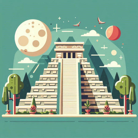Ancient Mayan pyramid in the flat style. Vector illustration. Eps 10のイラスト素材