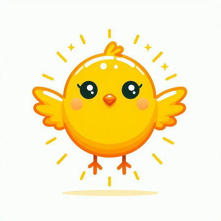 Cute little yellow chicken on white background. Vector cartoon illustration.のイラスト素材