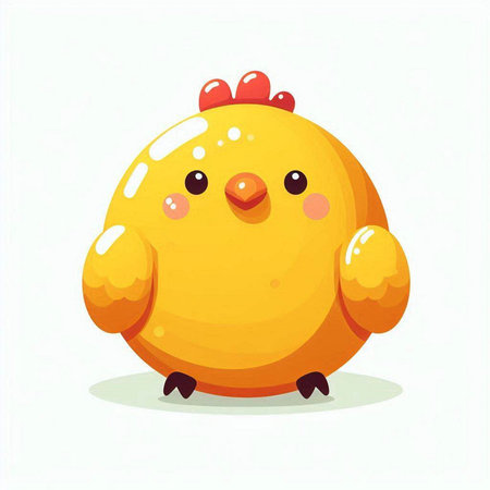 Cute cartoon yellow chicken isolated on white background. Vector illustration.のイラスト素材