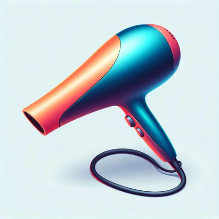 Hair dryer on a blue background. 3d rendering.のイラスト素材