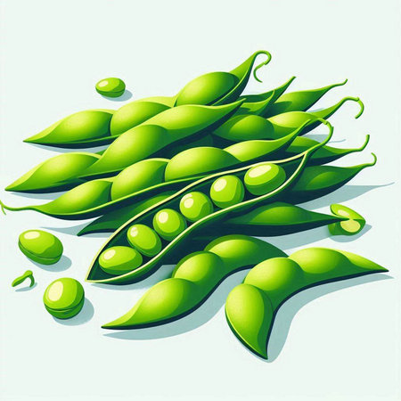 Illustration of fresh green soybeans on a light blue background.のイラスト素材