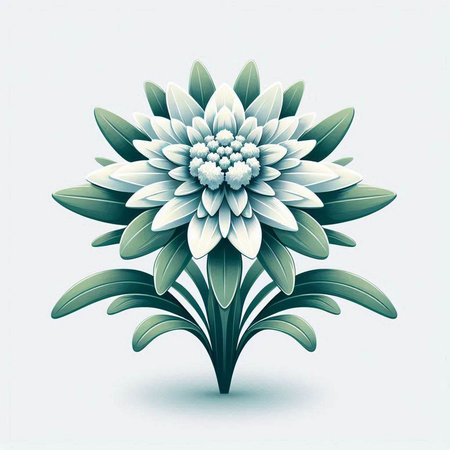 Illustration of blue flower with green leaves on white background, vectorのイラスト素材