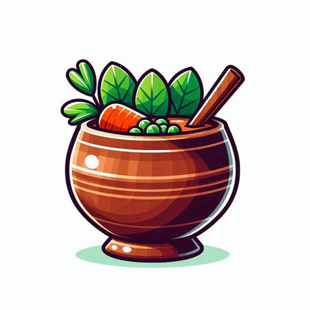 Illustration of a bowl with vegetables and spices. Vector illustration.のイラスト素材
