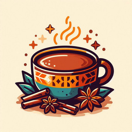 Cup of coffee with cinnamon and star anise. Vector illustration.のイラスト素材