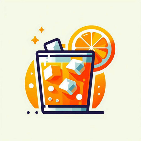 Cocktail with orange and ice in flat style. Vector illustration.のイラスト素材