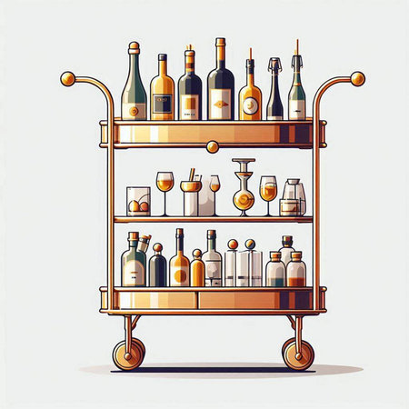 Vector illustration of a bar stand with bottles of wine and glasses.のイラスト素材