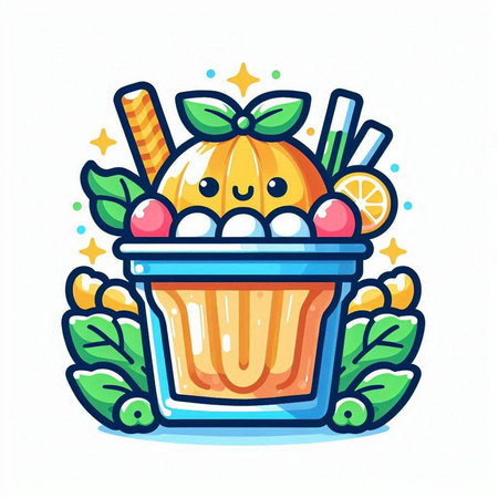 Cute kawaii cupcake with ice cream. Vector illustration.のイラスト素材