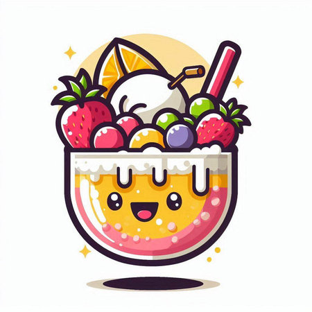 Cute and kawaii ice cream in a bowl. Vector illustration.のイラスト素材