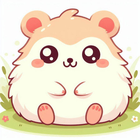 Cute hamster sitting on the grass, vector cartoon illustration.のイラスト素材
