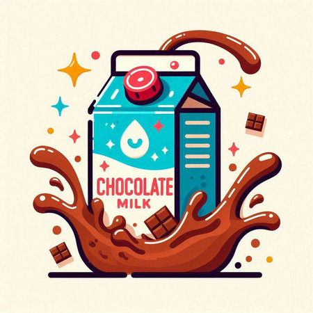 Chocolate milk carton with splashes of chocolate. Vector illustration.のイラスト素材