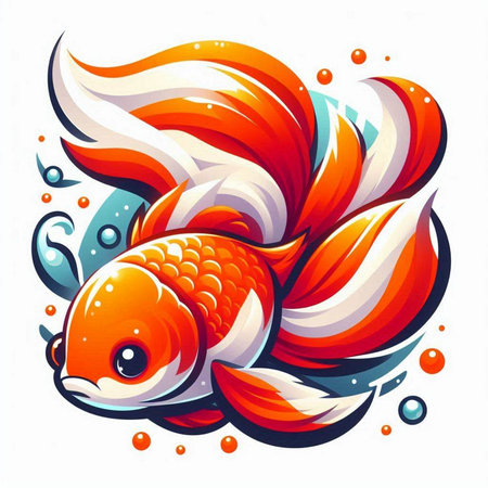 Illustration of a goldfish swimming in the water. Vector illustration.のイラスト素材