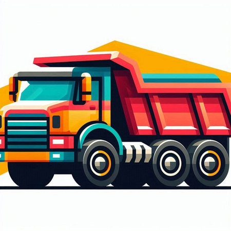 Dump truck on the background of the building. Vector illustration.のイラスト素材