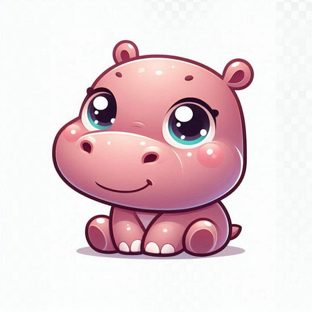 Cute cartoon hippopotamus on a transparent background. Vector illustrationのイラスト素材