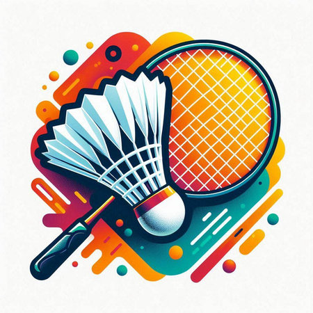Badminton racket and shuttlecock on colorful background. Vector illustration.のイラスト素材