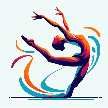 Vector illustration of a silhouette of a woman doing gymnastics in the gym.のイラスト素材