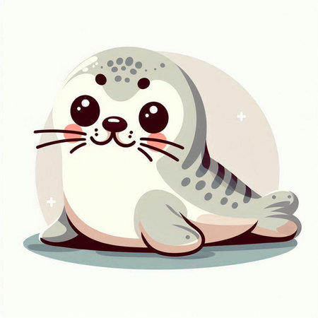 Cute baby seal on a white background. Vector illustration in cartoon style.のイラスト素材