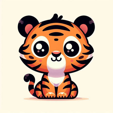 Cute tiger cartoon vector illustration. Cute cartoon tiger character.のイラスト素材