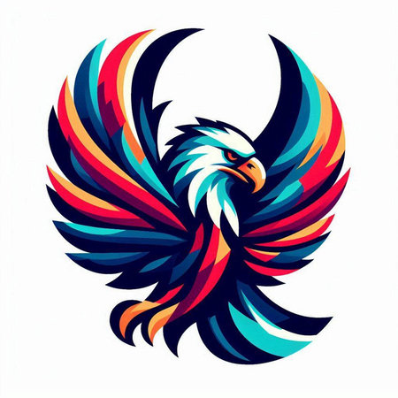 eagle head with colorful wings on a white background, vector illustrationのイラスト素材