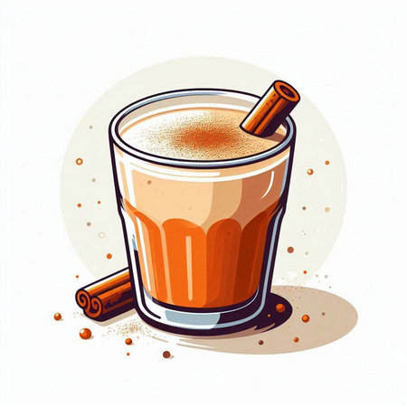 Illustration of a glass of coffee with cinnamon sticks on a white backgroundのイラスト素材