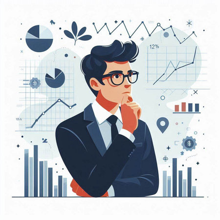 Businessman thinking. Vector illustration in flat style on white background.のイラスト素材