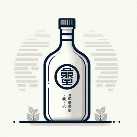 Liquor bottle with Chinese calligraphy. Vector illustration.のイラスト素材