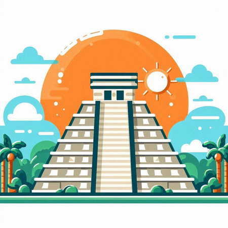 Chichen Itza, Yucatan, Mexico. Vector illustrationのイラスト素材