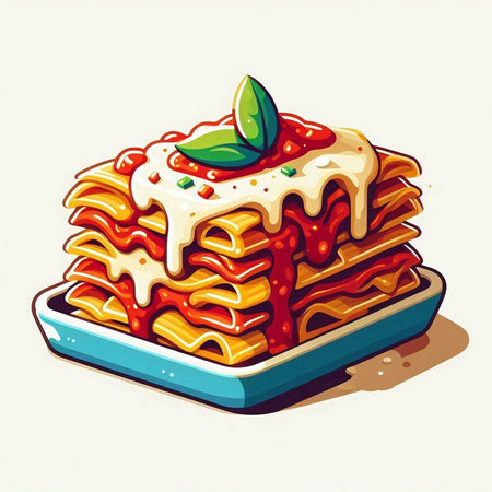 Illustration of a stack of pancakes with tomato sauce and mint leafのイラスト素材