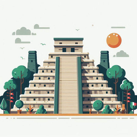 Vector illustration of Chichen Itza, Yucatan, Mexicoのイラスト素材