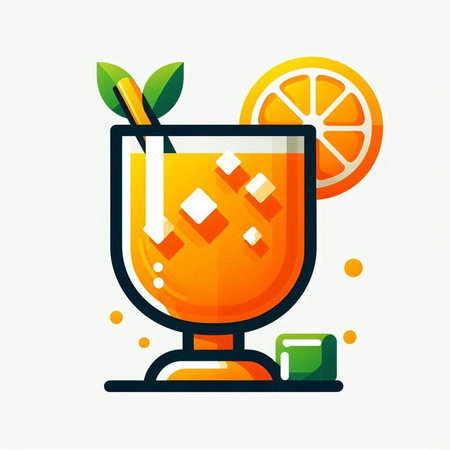 Orange cocktail with ice cubes and orange slice. Vector illustration in flat styleのイラスト素材