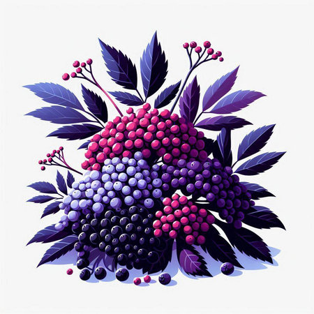 Bunch of ripe grapes with leaves and berries. Vector illustration.のイラスト素材